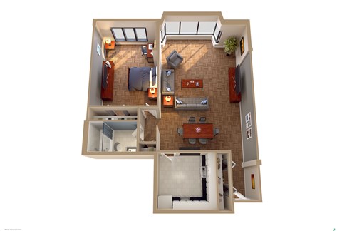 Floor plan for 1 bed, 1 bath, 816 sqft